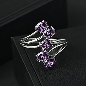 EverTrue Simulated Amethyst Color Diamond 5 Stone Ring in Stainless Steel (Size 10.0) 3.65 ctw