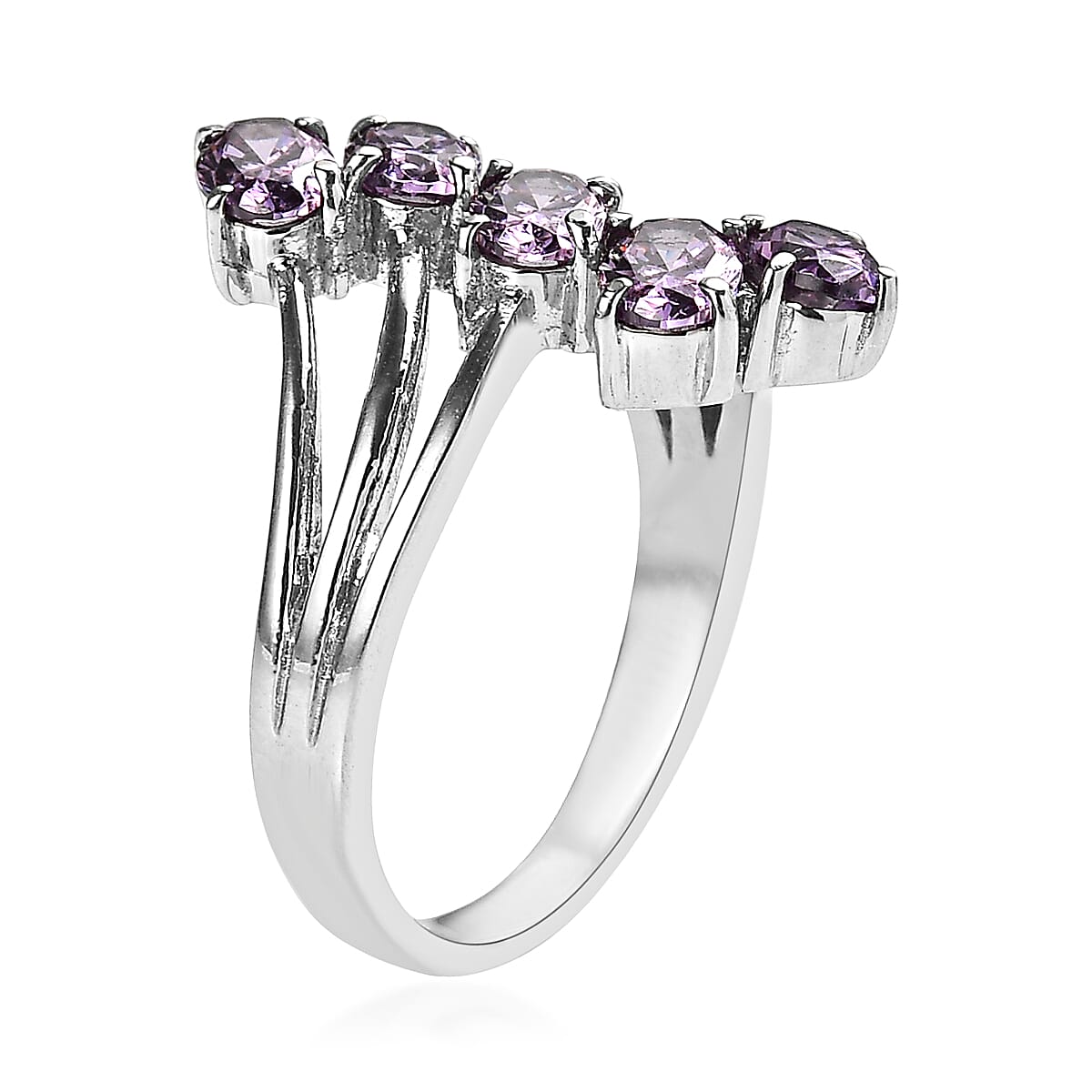 EverTrue Simulated Amethyst Color Diamond 5 Stone Ring in Stainless Steel (Size 10.0) 3.65 ctw image number 3