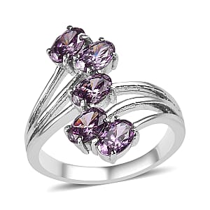 EverTrue Simulated Amethyst Color Diamond 5 Stone Ring in Stainless Steel (Size 11.0) 3.65 ctw