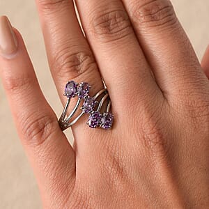 EverTrue Simulated Amethyst Color Diamond 5 Stone Ring in Stainless Steel (Size 11.0) 3.65 ctw