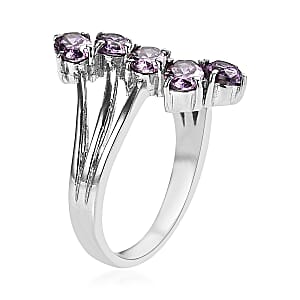 EverTrue Simulated Amethyst Color Diamond 5 Stone Ring in Stainless Steel (Size 5.0) 3.65 ctw