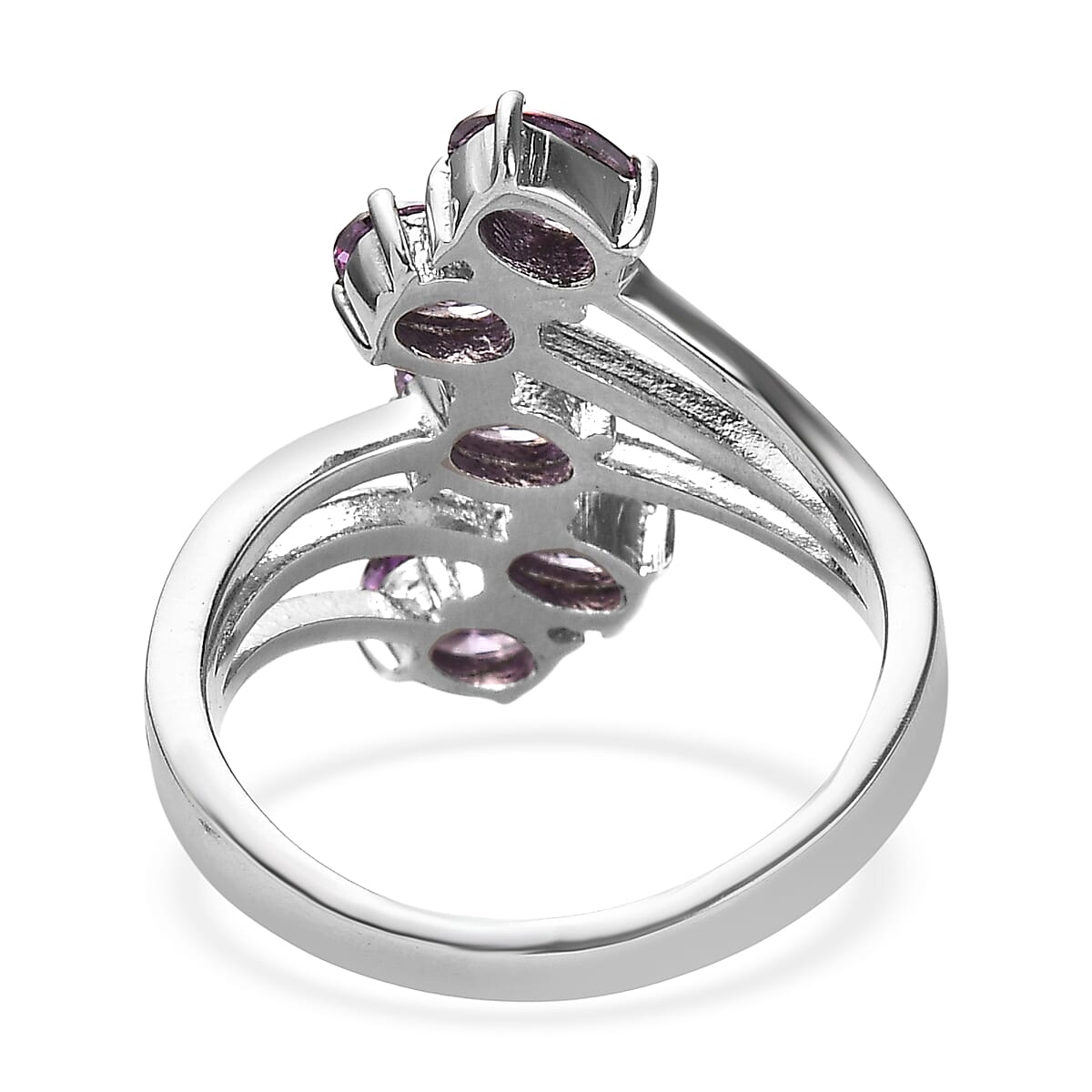 EverTrue Simulated Amethyst Color Diamond 5 Stone Ring in Stainless Steel (Size 6.0) 3.65 ctw image number 4