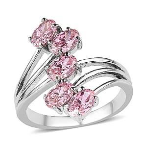 EverTrue Simulated PInk Diamond 5 Stone Ring in Stainless Steel (Size 6.0) 4.25 ctw