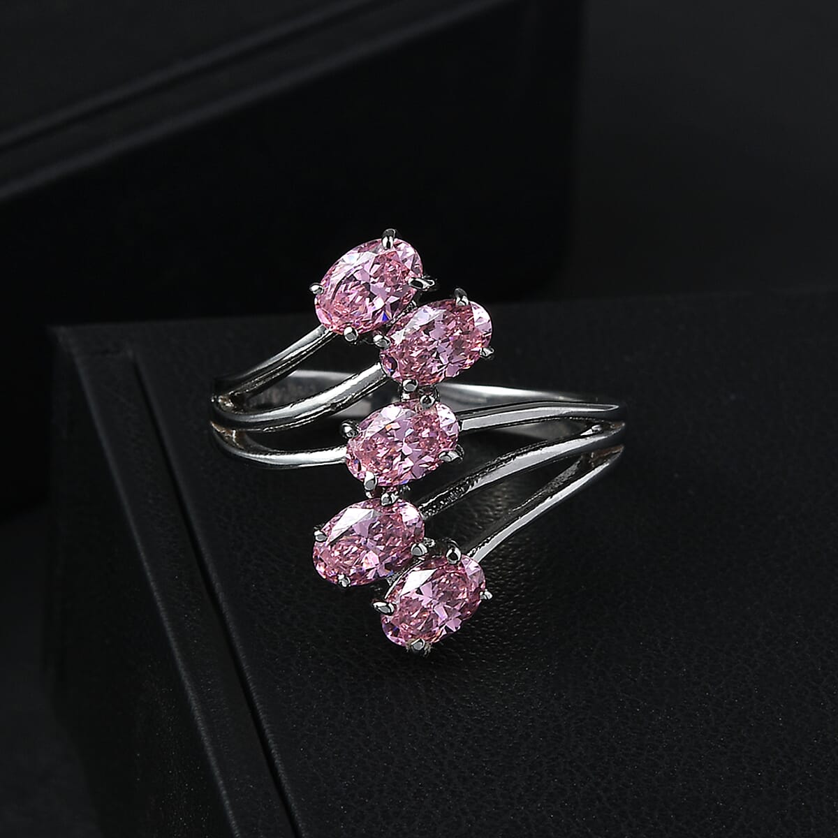 EverTrue Simulated PInk Diamond 5 Stone Ring in Stainless Steel (Size 7.0) 4.25 ctw image number 1
