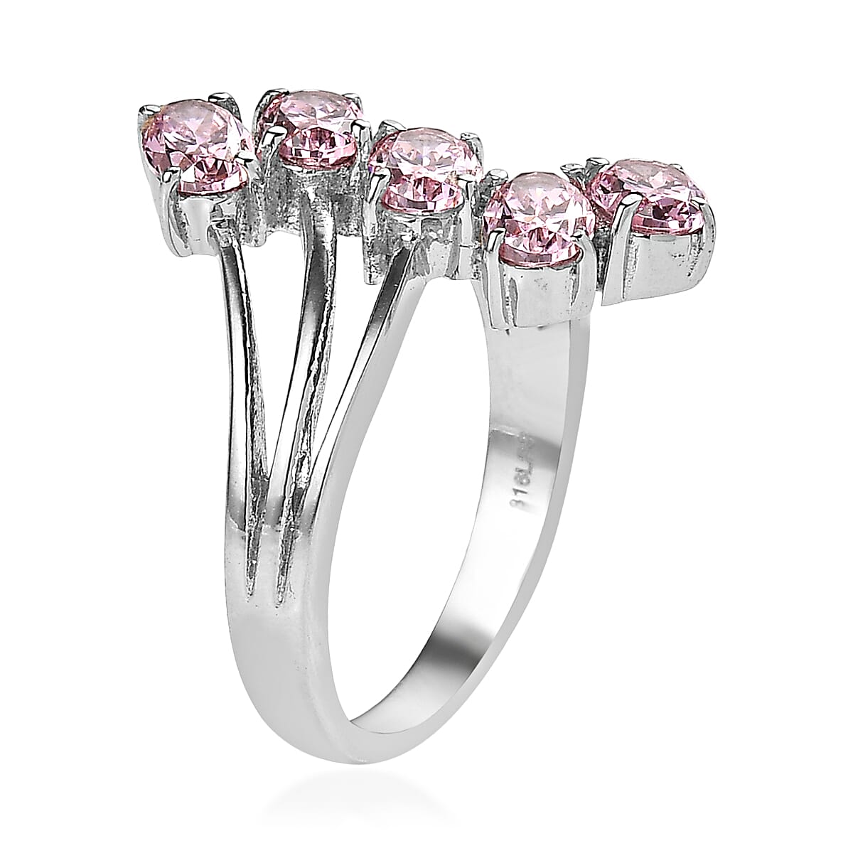 EverTrue Simulated PInk Diamond 5 Stone Ring in Stainless Steel (Size 7.0) 4.25 ctw image number 3