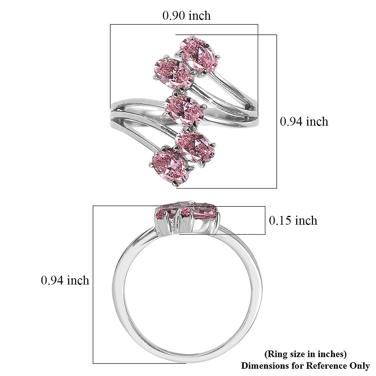 EverTrue Simulated PInk Diamond 5 Stone Ring in Stainless Steel (Size 7.0) 4.25 ctw image number 5