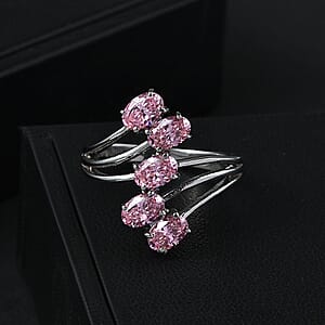 EverTrue Simulated PInk Diamond 5 Stone Ring in Stainless Steel (Size 8.0) 4.25 ctw