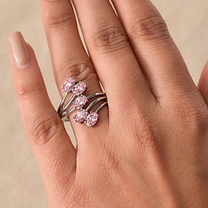 EverTrue Simulated PInk Diamond 5 Stone Ring in Stainless Steel (Size 8.0) 4.25 ctw