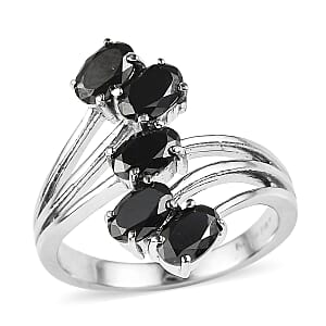 EverTrue Simulated Black Diamond 5 Stone Ring in Stainless Steel (Size 5.0) 3.50 ctw