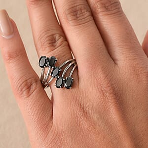 EverTrue Simulated Black Diamond 5 Stone Ring in Stainless Steel (Size 6.0) 3.50 ctw