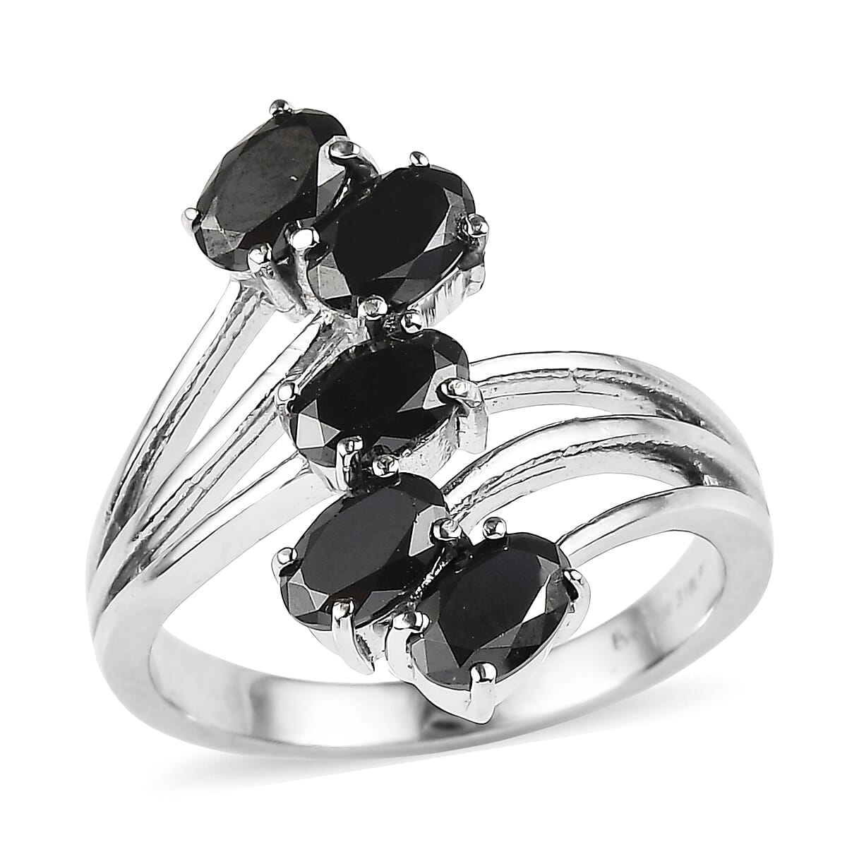 EverTrue Simulated Black Diamond 5 Stone Ring in Stainless Steel (Size 7.0) 3.50 ctw