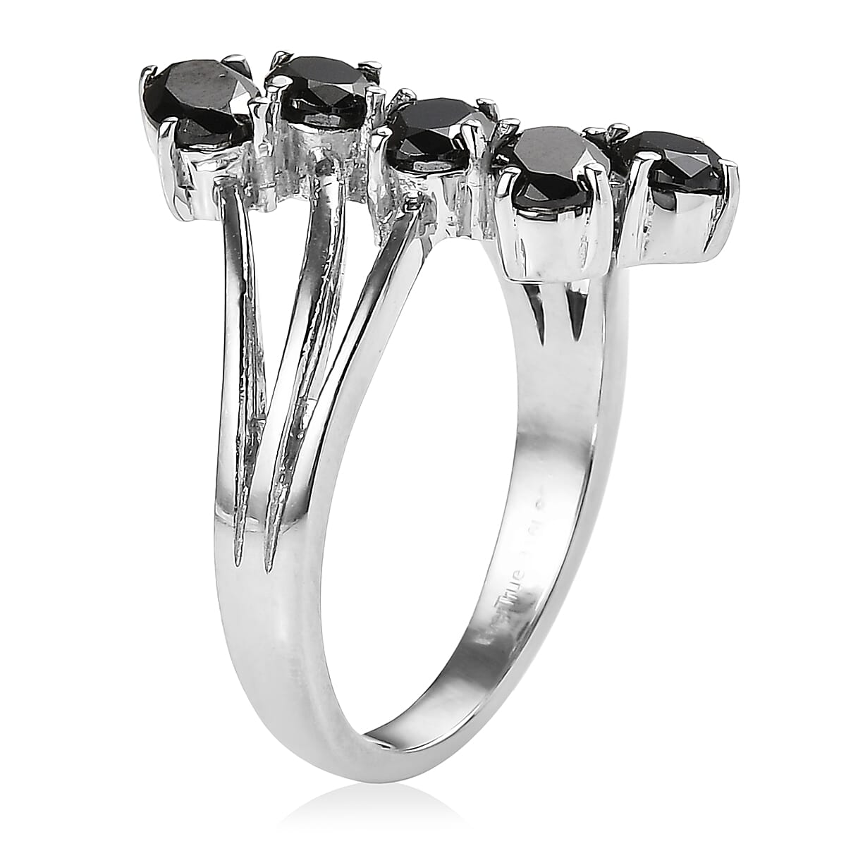 EverTrue Simulated Black Diamond 5 Stone Ring in Stainless Steel (Size 7.0) 3.50 ctw