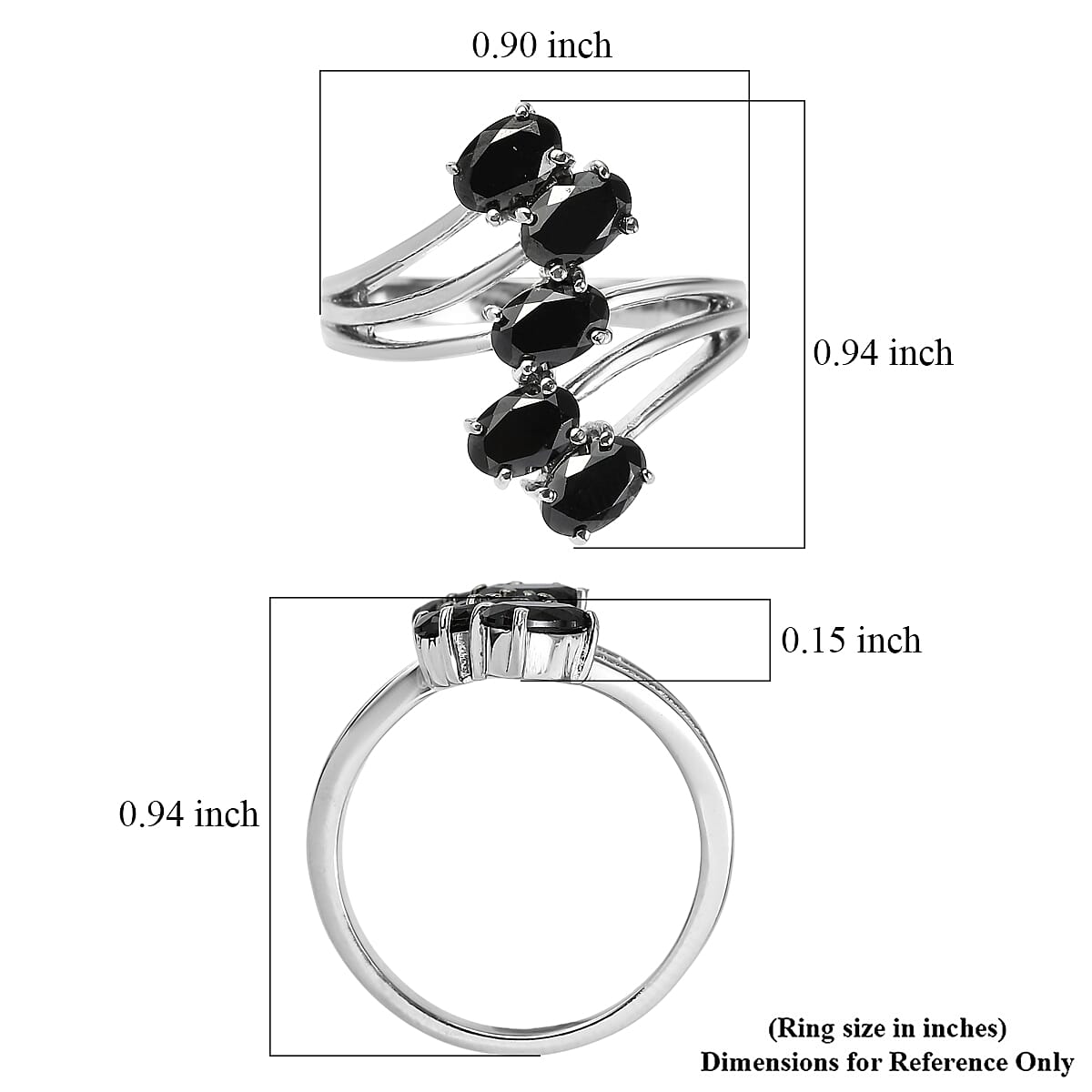 EverTrue Simulated Black Diamond 5 Stone Ring in Stainless Steel (Size 8.0) 3.50 ctw image number 5