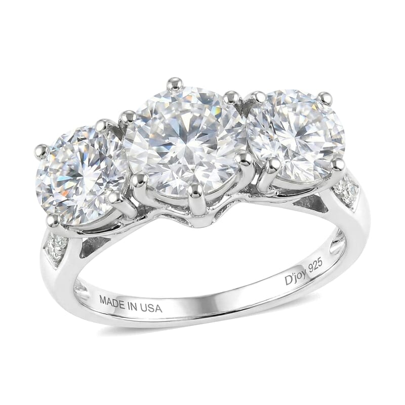 D'Joy Moissanite 2.90 ctw Ring in Platinum Over Sterling Silver (Size 10.0)