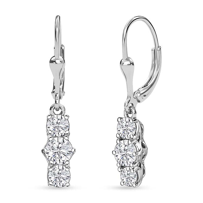 D'Joy Moissanite 1.90 ctw Trinity Earrings in Platinum Over Sterling Silver