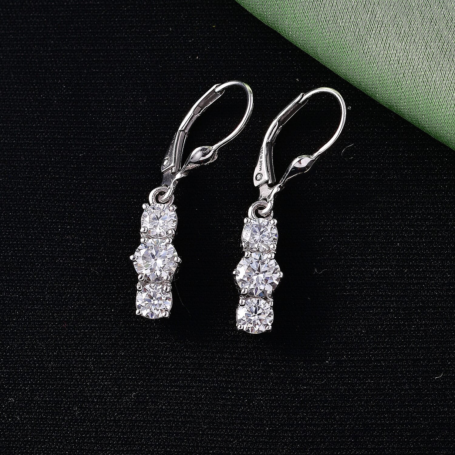 D'Joy Moissanite 1.90 ctw Trinity Earrings in Platinum Over Sterling Silver