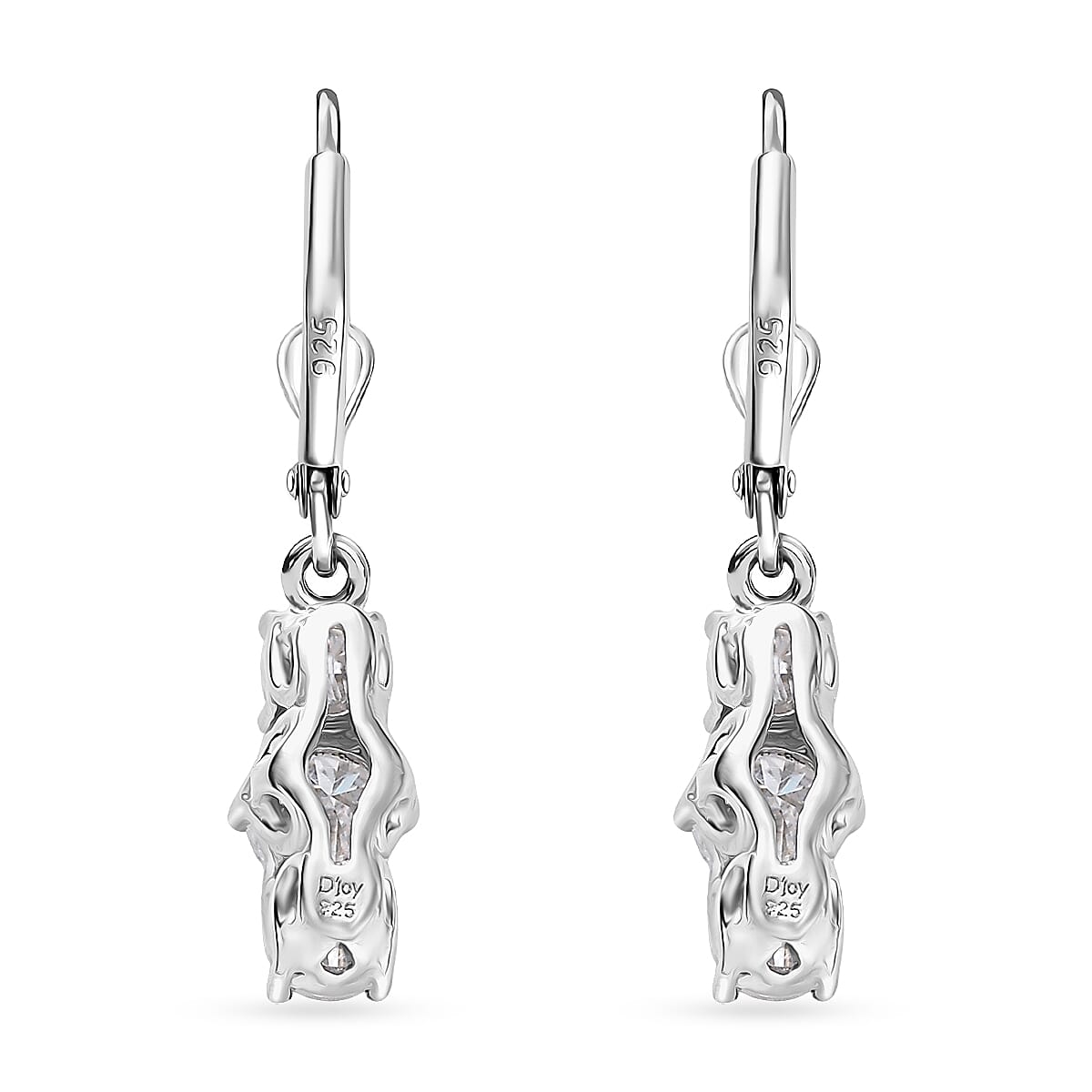 D'Joy Moissanite 1.90 ctw Trinity Earrings in Platinum Over Sterling Silver