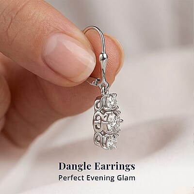 D'Joy Moissanite 1.90 ctw Trinity Earrings in Platinum Over Sterling Silver