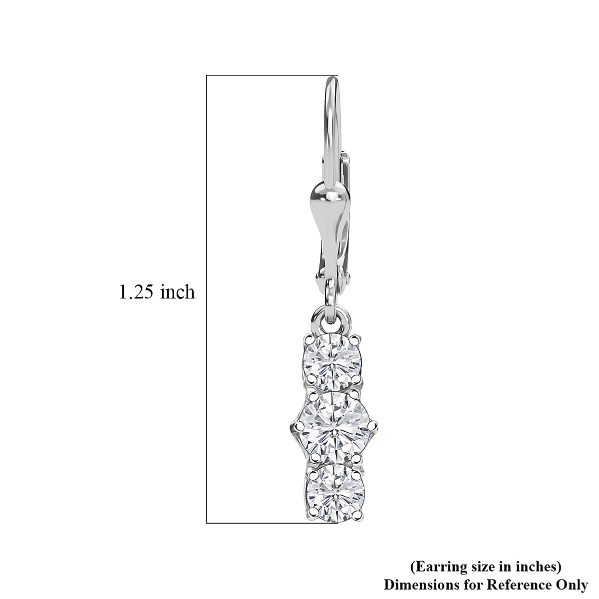 D'Joy Moissanite 1.90 ctw Trinity Earrings in Platinum Over Sterling Silver