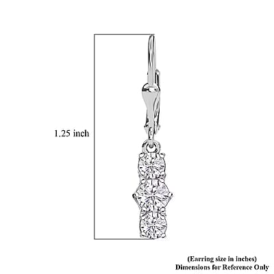D'Joy Moissanite 1.90 ctw Trinity Earrings in Platinum Over Sterling Silver