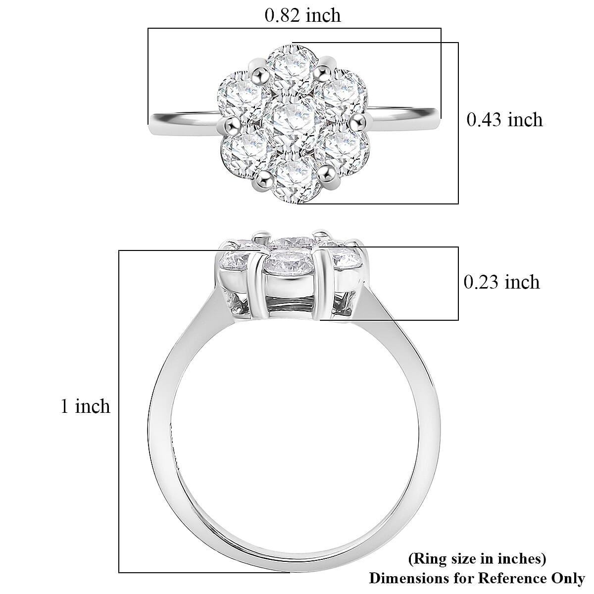 D'Joy Moissanite 1.30 ctw Floral Ring in Platinum Over Sterling Silver (Size 6.0)
