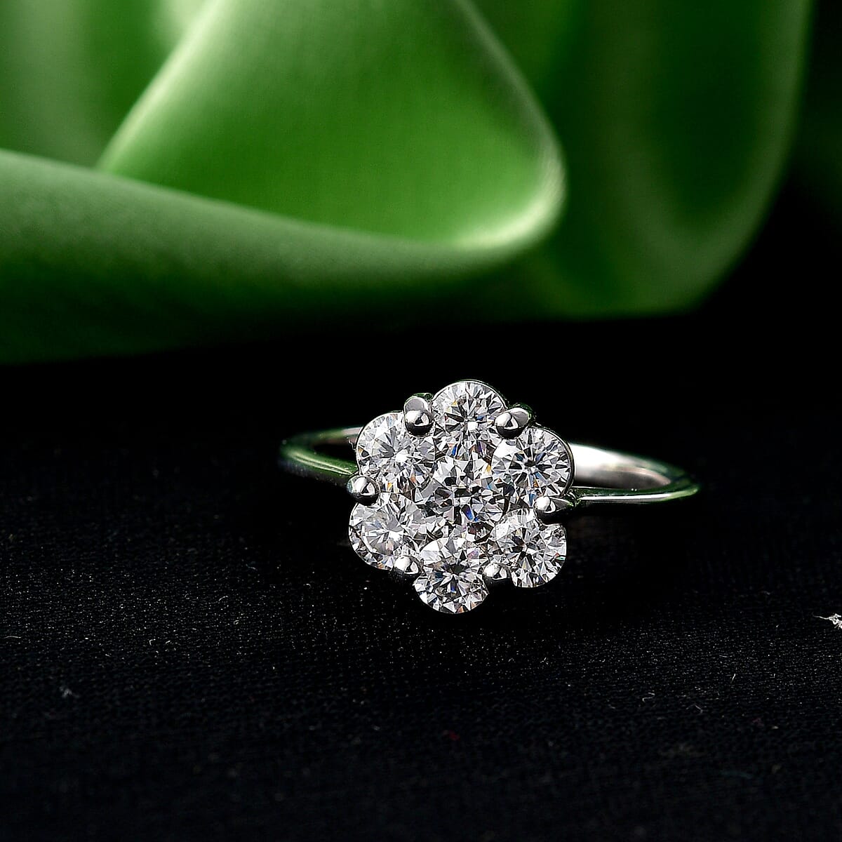 D'Joy Moissanite 1.30 ctw Floral Ring in Platinum Over Sterling Silver (Size 7.0) image number 1