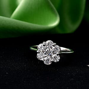 D'Joy Moissanite 1.30 ctw Floral Ring in Platinum Over Sterling Silver (Size 8.0)