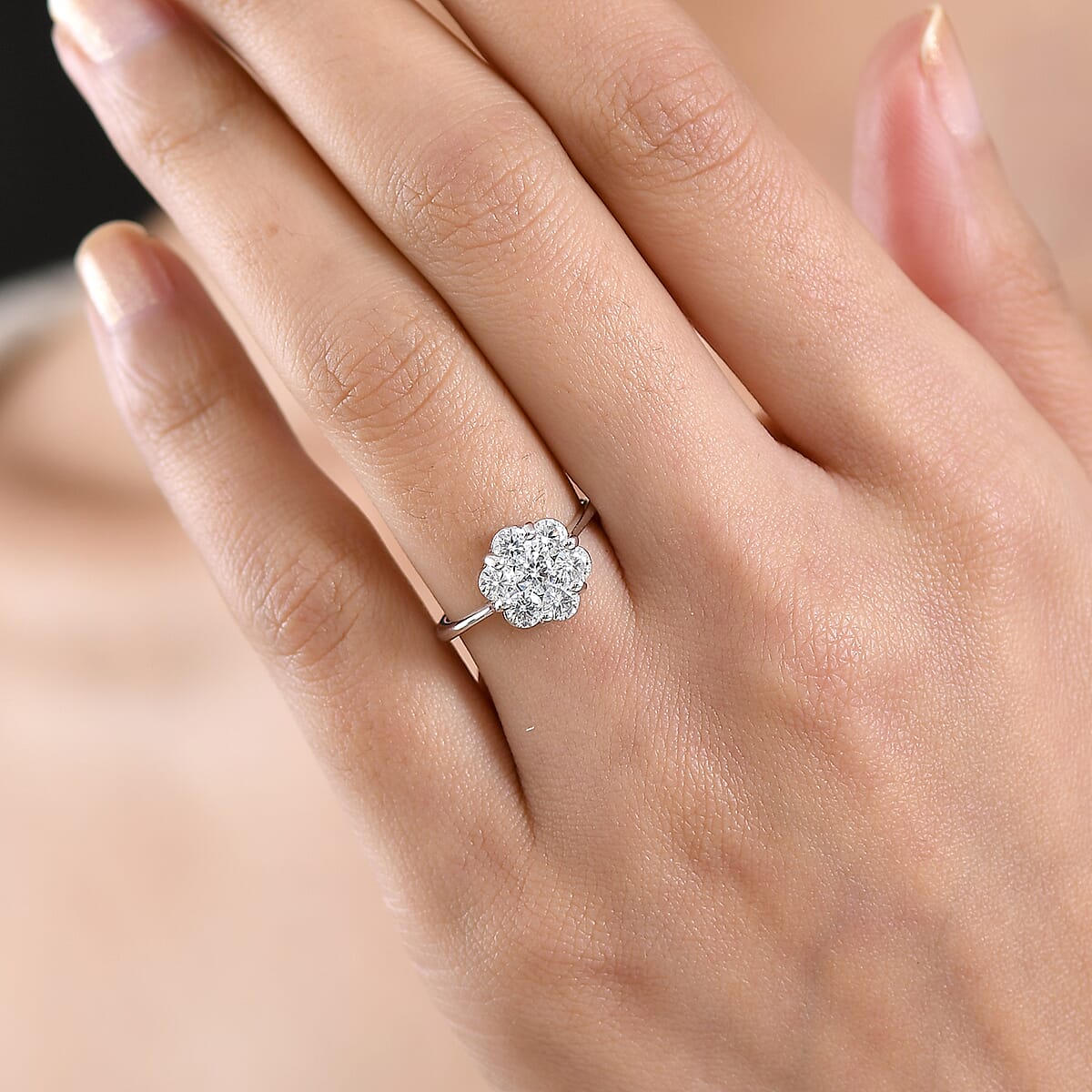 D'Joy Moissanite 1.30 ctw Floral Ring in Platinum Over Sterling Silver (Size 8.0) image number 2