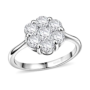 D'Joy Moissanite 1.30 ctw Floral Ring in Platinum Over Sterling Silver (Size 9.0)