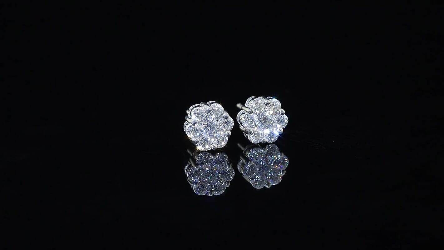 D'Joy Moissanite 1.60 ctw Floral Earrings in Platinum Over Sterling Silver
