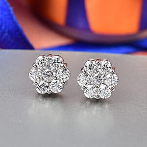 D'Joy Moissanite 1.60 ctw Floral Earrings in Platinum Over Sterling Silver