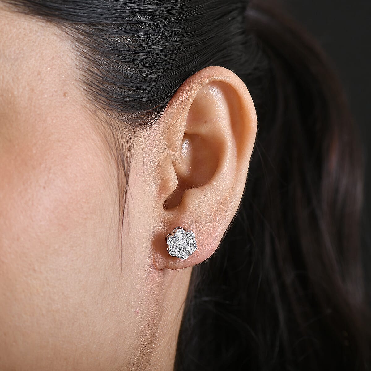 D'Joy Moissanite 1.60 ctw Floral Earrings in Platinum Over Sterling Silver image number 2