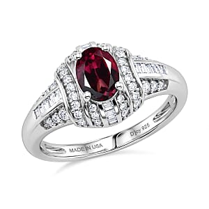 D'Joy Premium Malawi Magenta Garnet and Diamond 1.25 ctw Ring in Rhodium Over Sterling Silver (Size 10.0)
