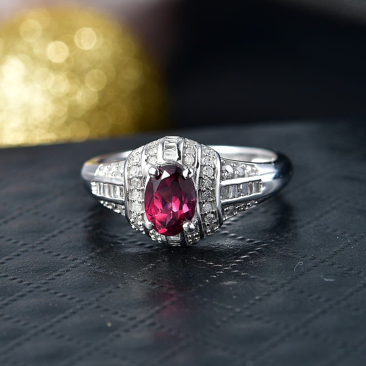 D'Joy Premium Malawi Magenta Garnet and Diamond 1.25 ctw Ring in Rhodium Over Sterling Silver (Size 10.0) image number 1