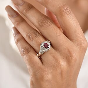 D'Joy Premium Malawi Magenta Garnet and Diamond 1.25 ctw Midnight Majesty Ring in Rhodium Over Sterling Silver (Size 10.0)