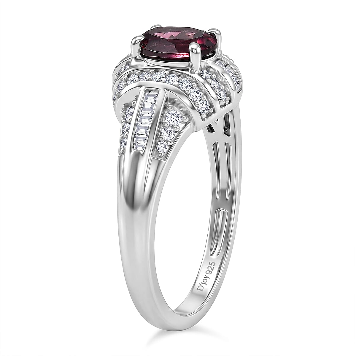 D'Joy Premium Malawi Magenta Garnet and Diamond 1.25 ctw Ring in Rhodium Over Sterling Silver (Size 10.0) image number 3