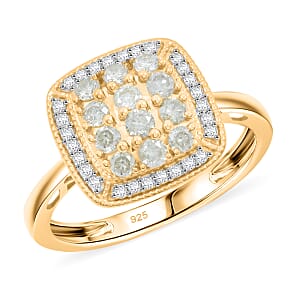 Natural Yellow Diamond, White Diamond Ring in 14K YG Over Sterling Silver 0.50 ctw (Size 6.0)