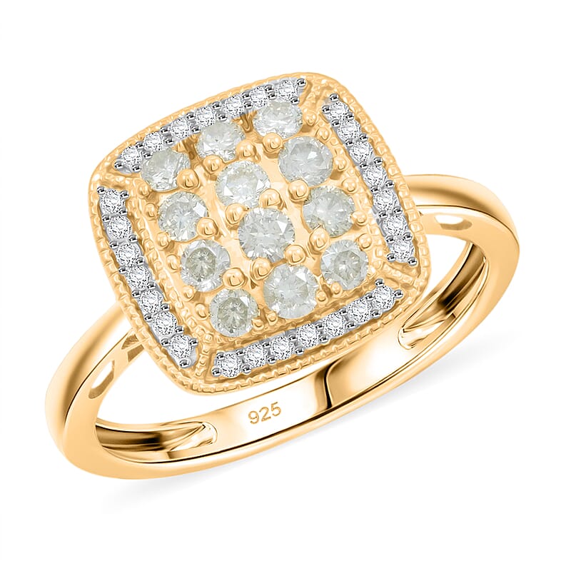 Natural Yellow Diamond, White Diamond Ring in 14K YG Over Sterling Silver 0.50 ctw (Size 7.0)