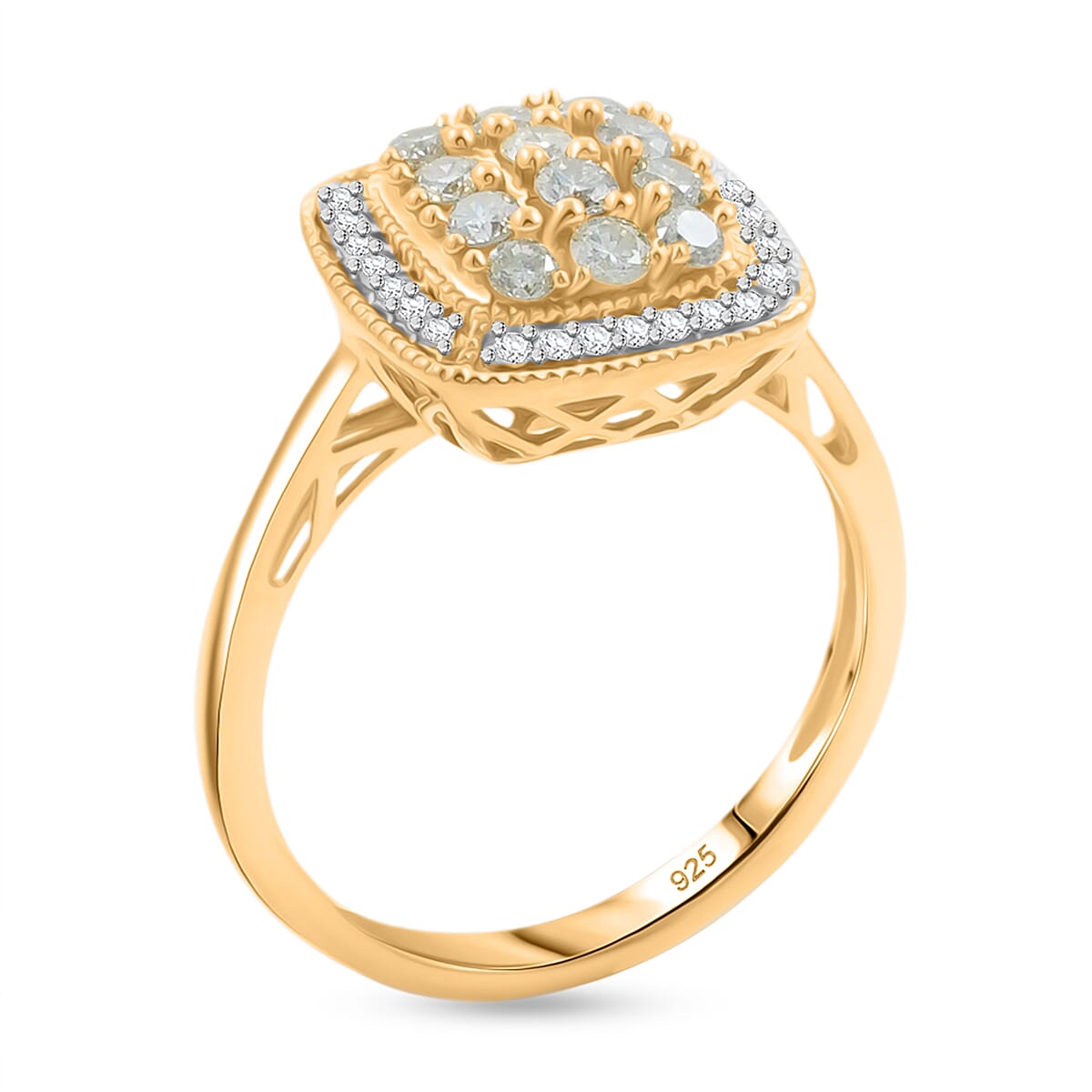 Natural Yellow Diamond, White Diamond Ring in 14K YG Over Sterling Silver 0.50 ctw (Size 9.0) image number 3