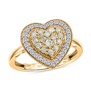 Natural Yellow Diamond, White Diamond Ring in 14K YG Over Sterling Silver 0.50 ctw (Size 8.0)