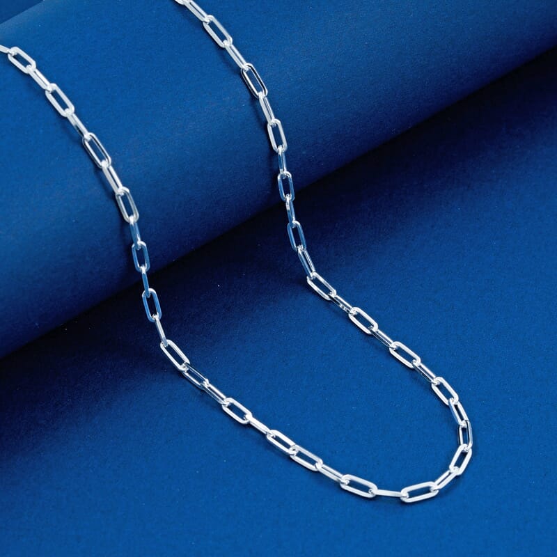 Italian Sterling Silver Paper Clip Chain Necklace (18 Inches) (5.6 Grams)