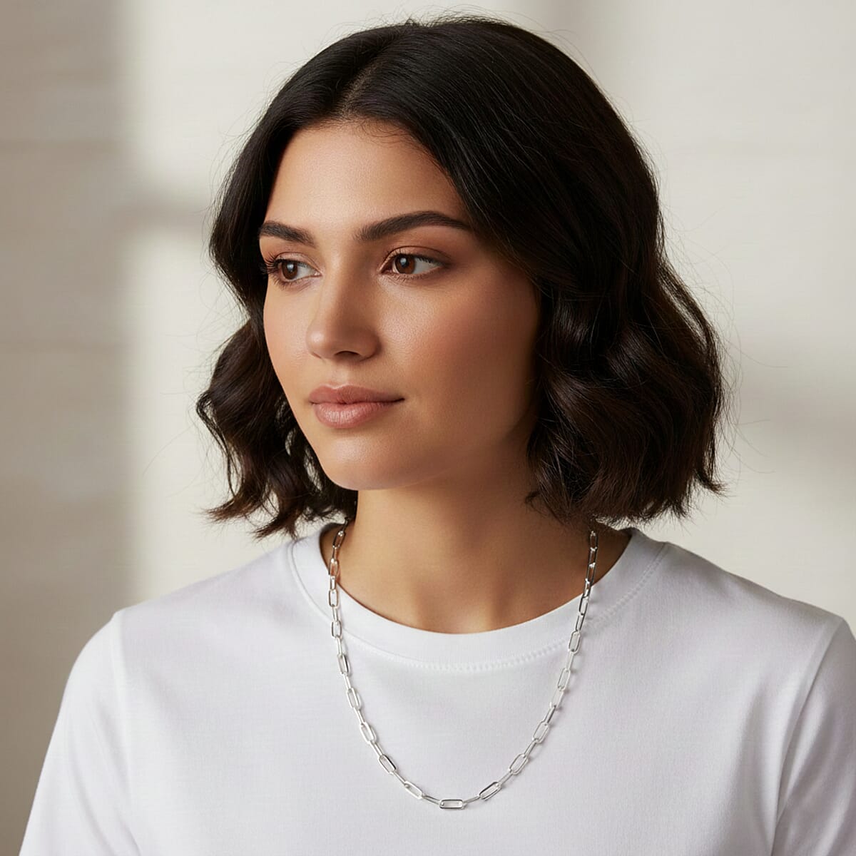 Made In Italy Sterling Silver Paper Clip Chain Necklace (18 Inches) (5.6 Grams) image number 2