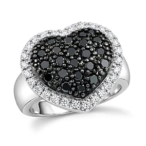 Black Diamond, White Diamond Ring in Sterling Silver 1.00 ctw (Size 6.0)