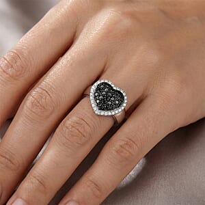 Black Diamond, White Diamond Ring in Sterling Silver 1.00 ctw (Size 6.0)