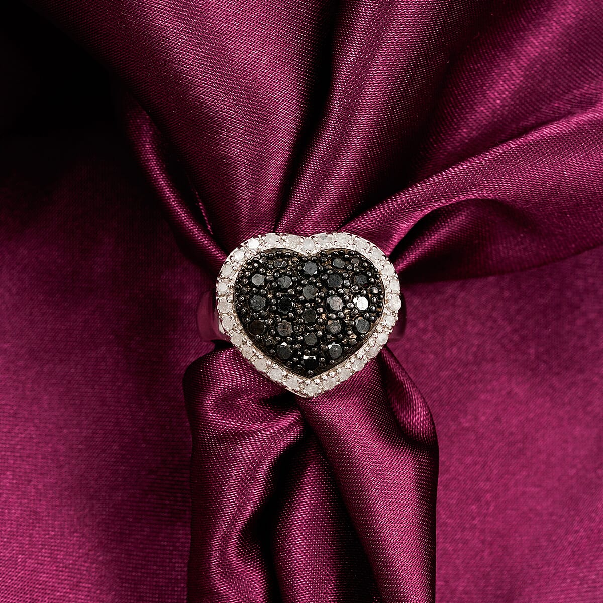 Black Diamond, White Diamond Ring in Sterling Silver 1.00 ctw (Size 7.0) image number 1