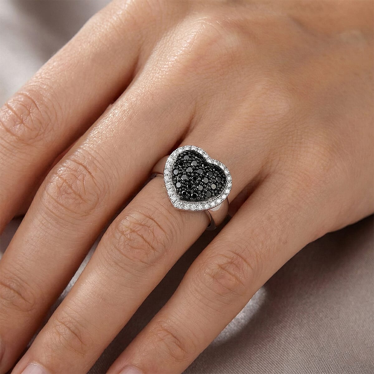 Black Diamond, White Diamond Ring in Sterling Silver 1.00 ctw (Size 7.0) image number 2