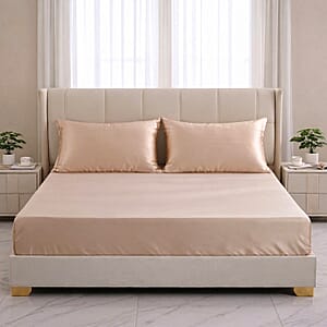 La Marey Signature Print Beige 100% Mulberry Silk 4pcs Sheet Set - Queen