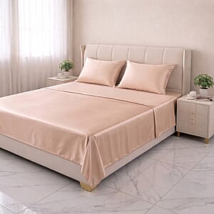 La Marey Signature Print Beige 100% Mulberry Silk 4pcs Sheet Set - King