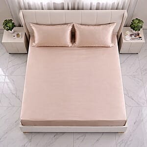 La Marey Signature Print Beige 100% Mulberry Silk 4pcs Sheet Set - King