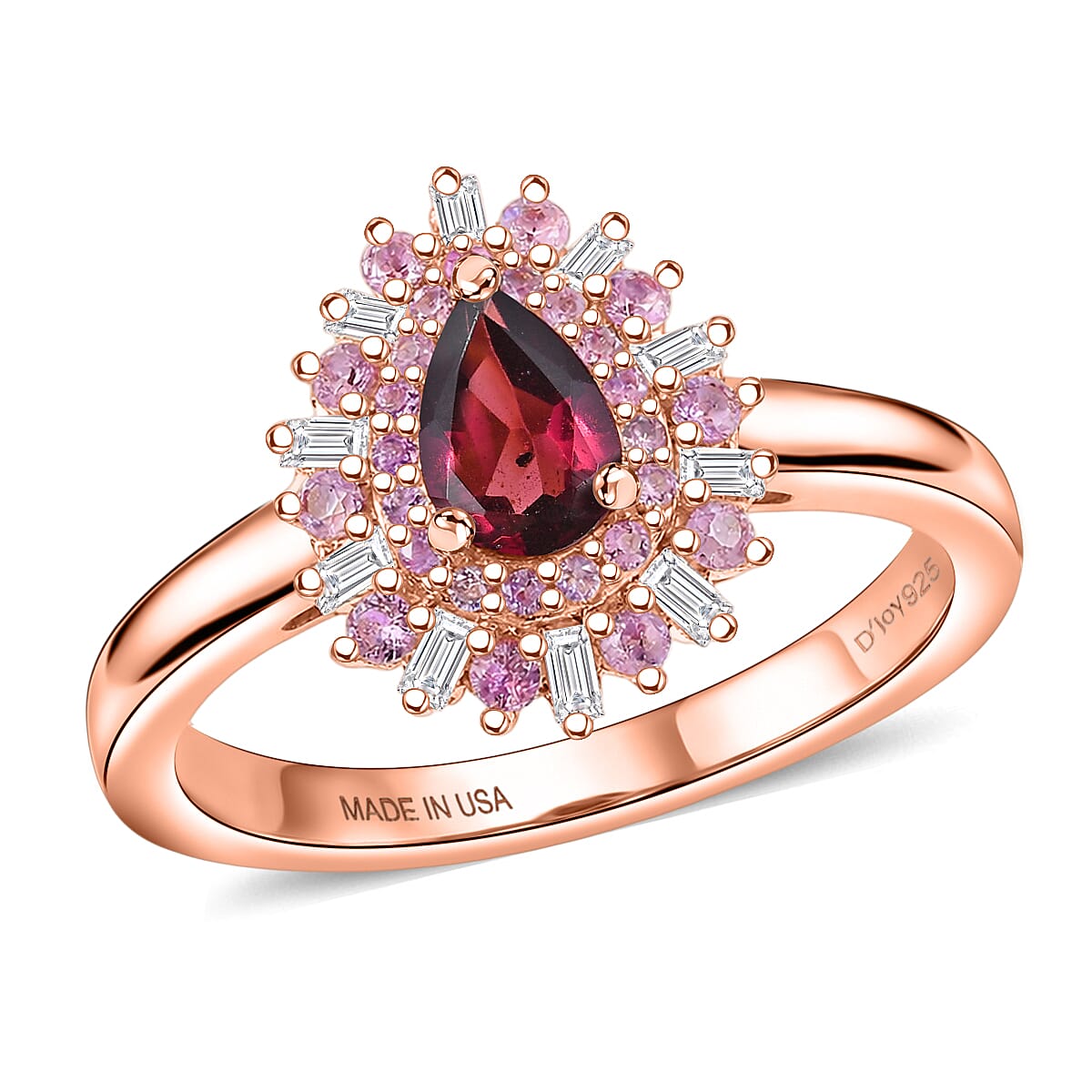 D'Joy Premium Malawi Magenta Garnet, Multi Gemstone Ring in 18K Vermeil RG Over Sterling Silver (Size 10.0) 1.00 ctw